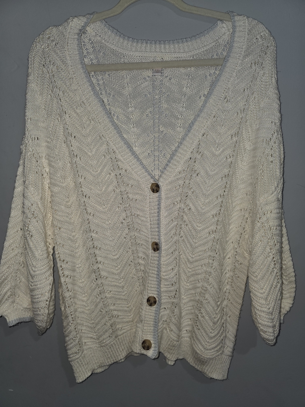 Cute Lauren Conrad Cream V-Neck Button Front Knit Sweater Cardigan-XXL